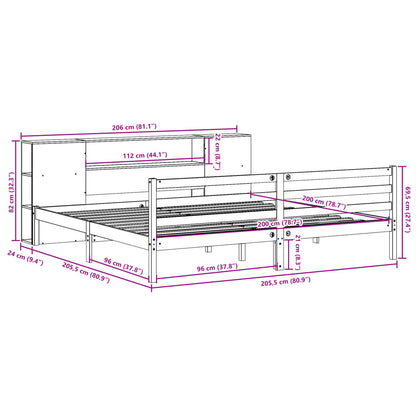 Letto Libreria senza Materasso Marrone Cera 200x200 cm in Pino