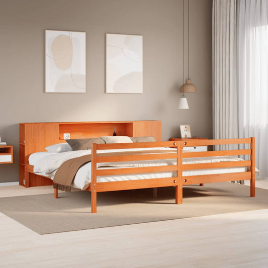 Letto Libreria senza Materasso Marrone Cera 200x200 cm in Pino