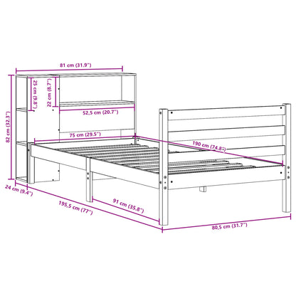 Letto Libreria senza Materasso Marrone Cera 75x190 cm Legno