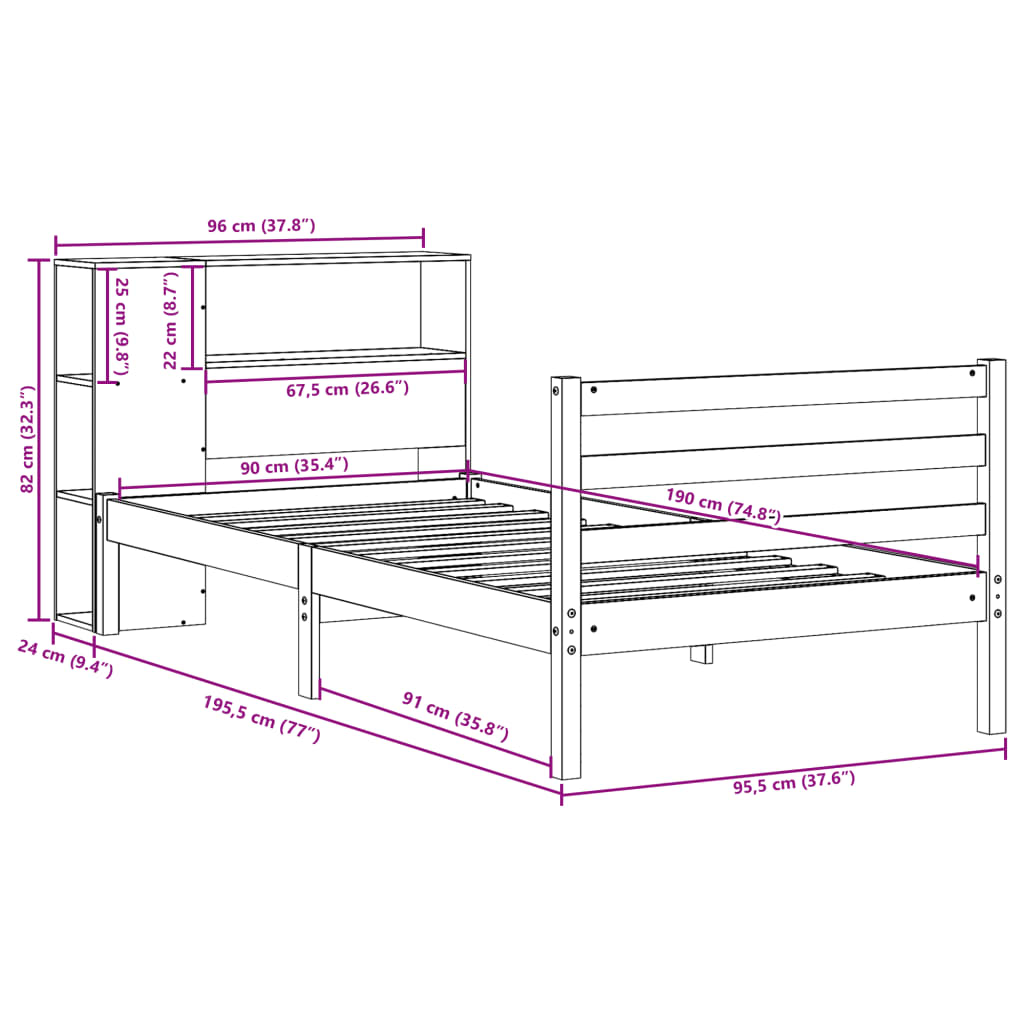 Letto Libreria senza Materasso Marrone Cera 90x190 cm Legno