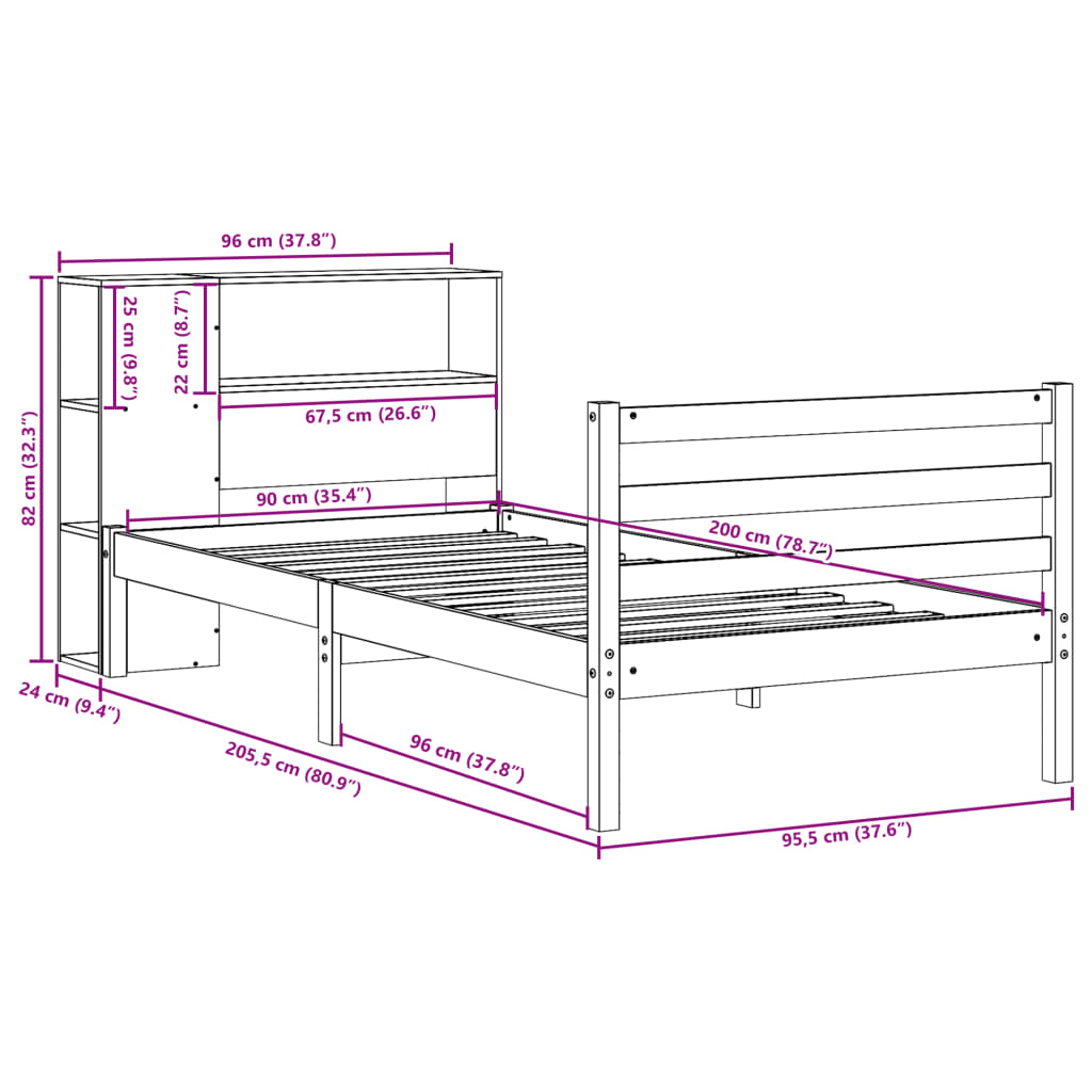 Letto Libreria senza Materasso Marrone Cera 90x200 cm Legno