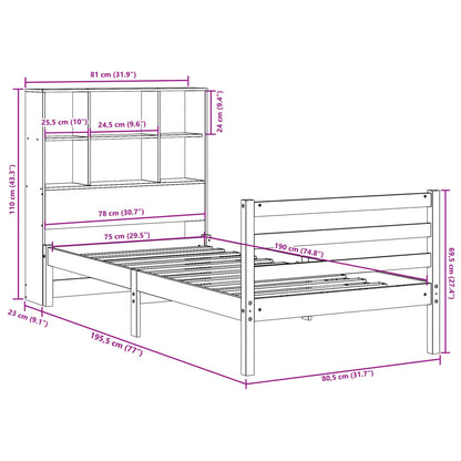 Giroletto con Libreria senza Materasso 75x190 cm in Legno Pino