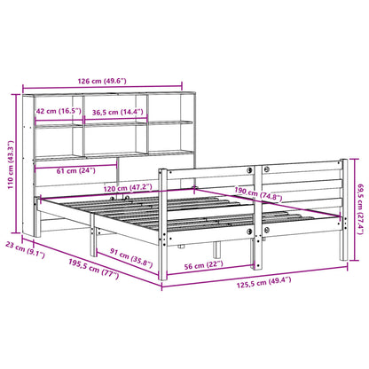 Letto Libreria senza Materasso 120x190cm Legno Massello di Pino