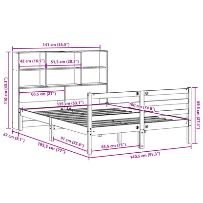 Letto Libreria senza Materasso Bianco 135x190 cm Legno di Pino