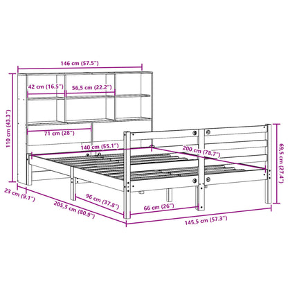 Letto Libreria senza Materasso 140x200 cm in Legno di Pino