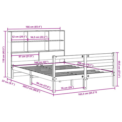 Letto Libreria senza Materasso 160x200 cm in Legno di Pino