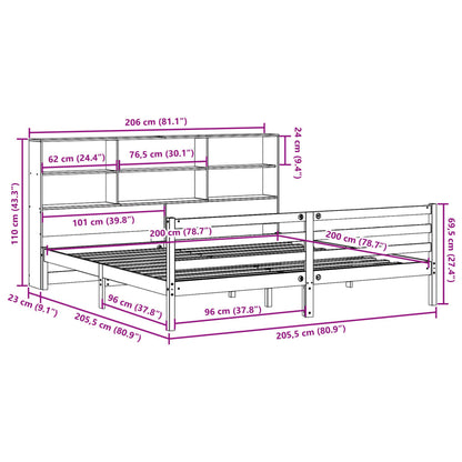 Letto Libreria senza Materasso Bianco 200x200 cm Legno di Pino