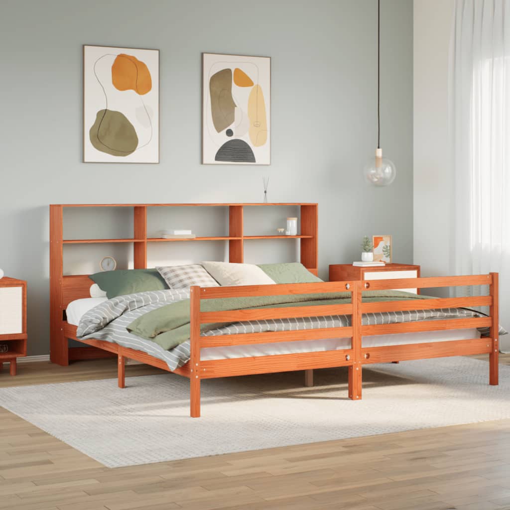 Letto Libreria senza Materasso Marrone Cera 200x200 cm Legno