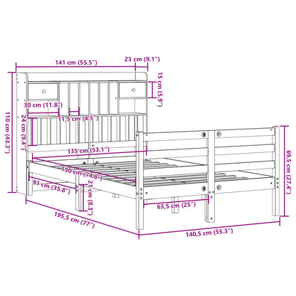 Letto Libreria senza Materasso 135x190 cm in Legno di Pino