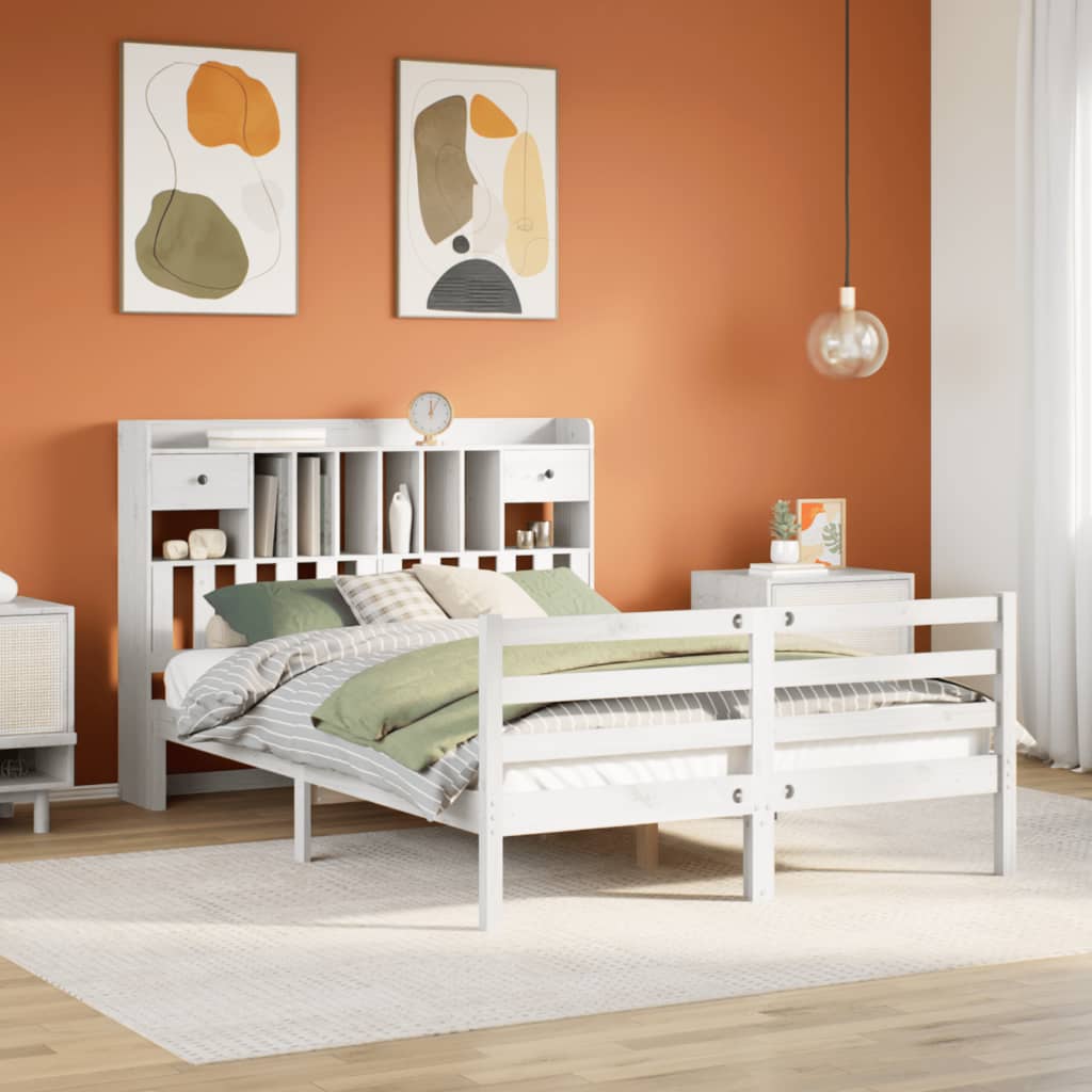 Letto Libreria senza Materasso Bianco 140x190 cm Legno di Pino