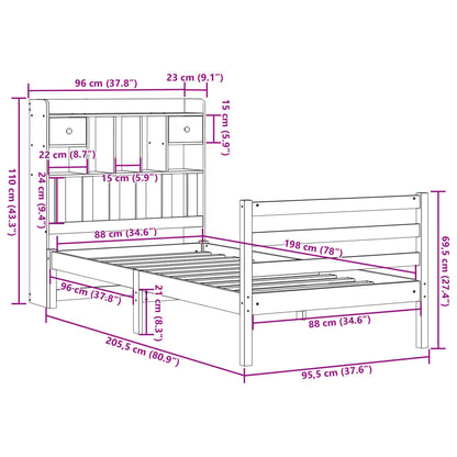 Letto Libreria senza Materasso 90x200 cm Legno Massello Pino