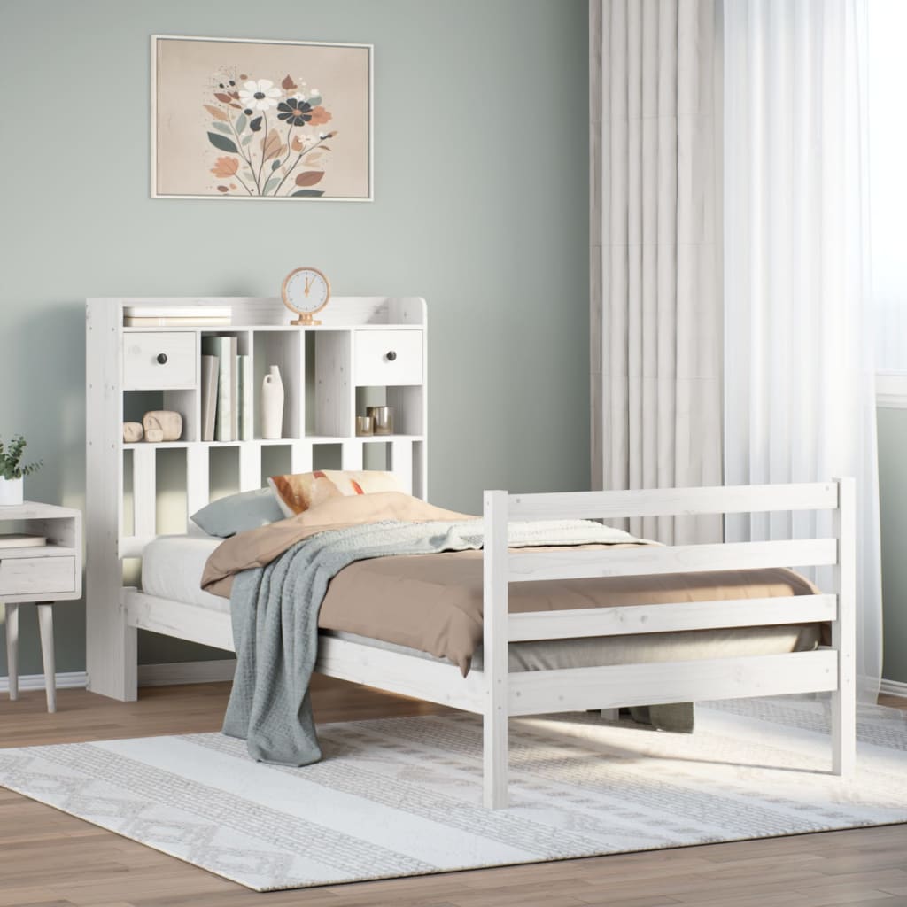 Letto Libreria senza Materasso Bianco 100x200 cm Legno di Pino