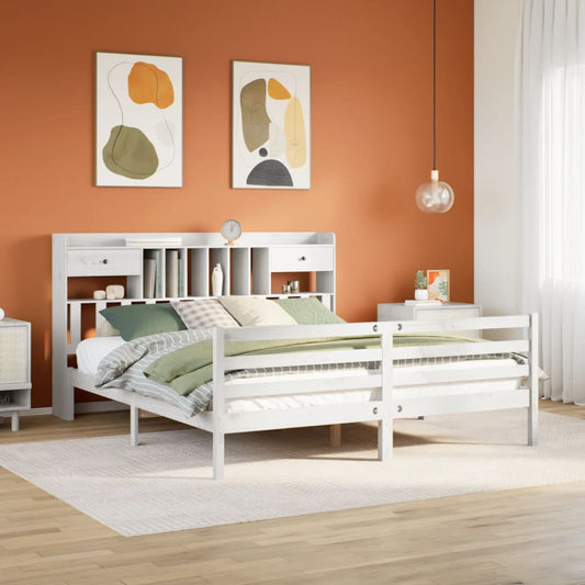 Letto Libreria senza Materasso Bianco 200x200 cm Legno di Pino