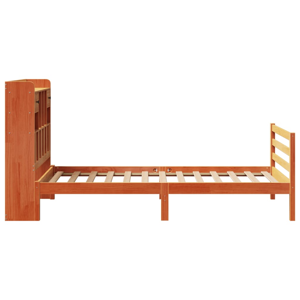 Letto Libreria senza Materasso Marrone Cera 75x190 cm in Pino