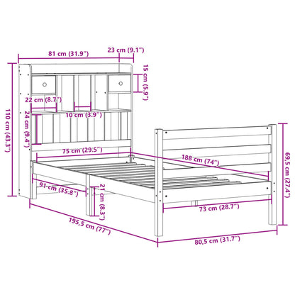 Letto Libreria senza Materasso Marrone Cera 75x190 cm in Pino