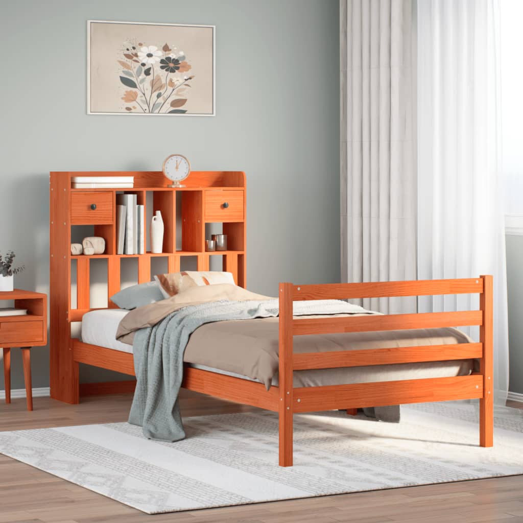 Letto Libreria senza Materasso Marrone Cera 75x190 cm in Pino