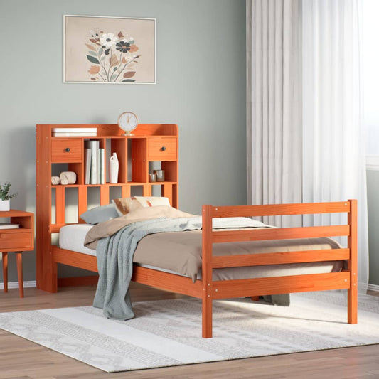 Letto Libreria senza Materasso Marrone Cera 90x190 cm in Pino