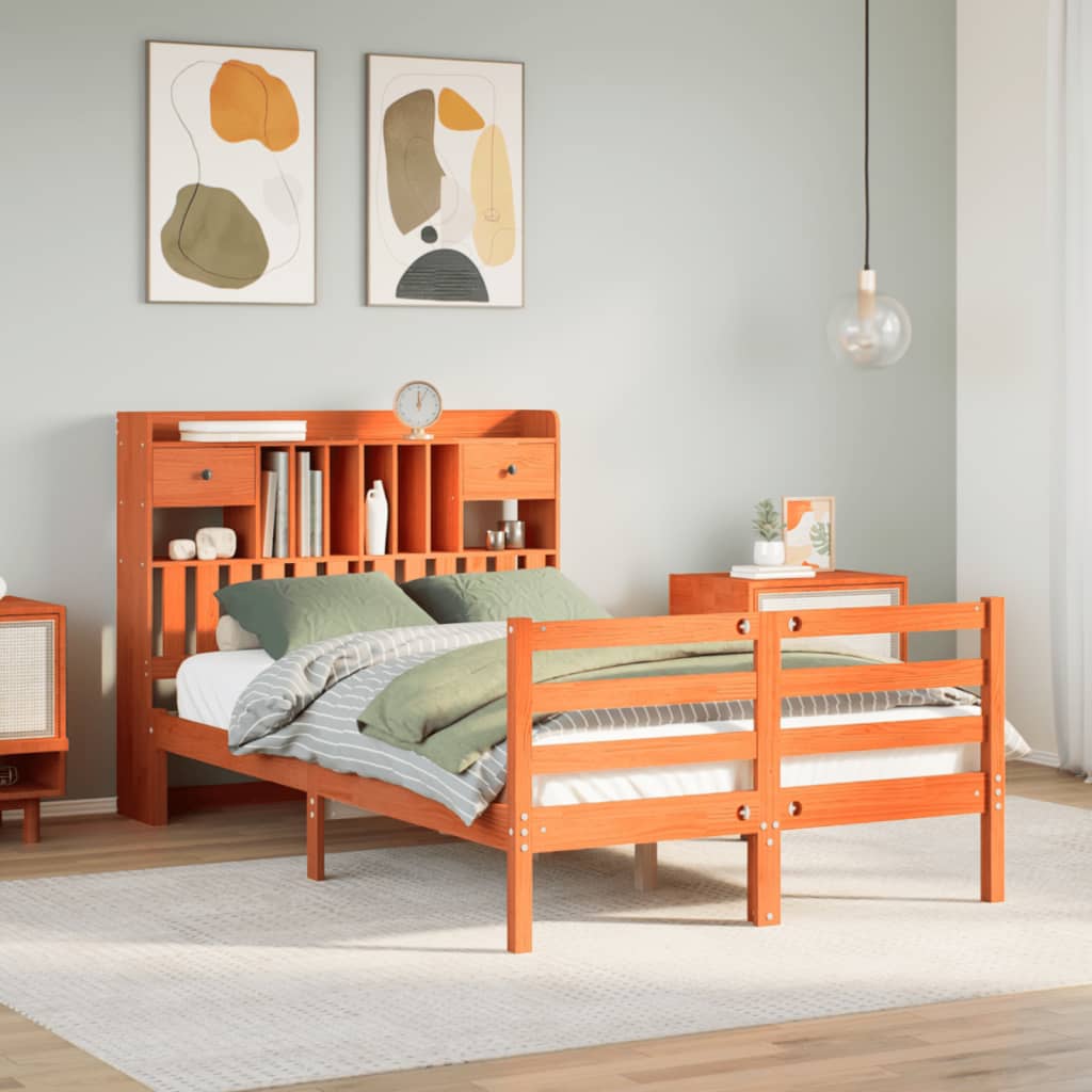 Letto Libreria senza Materasso Marrone Cera 135x190 cm in Pino