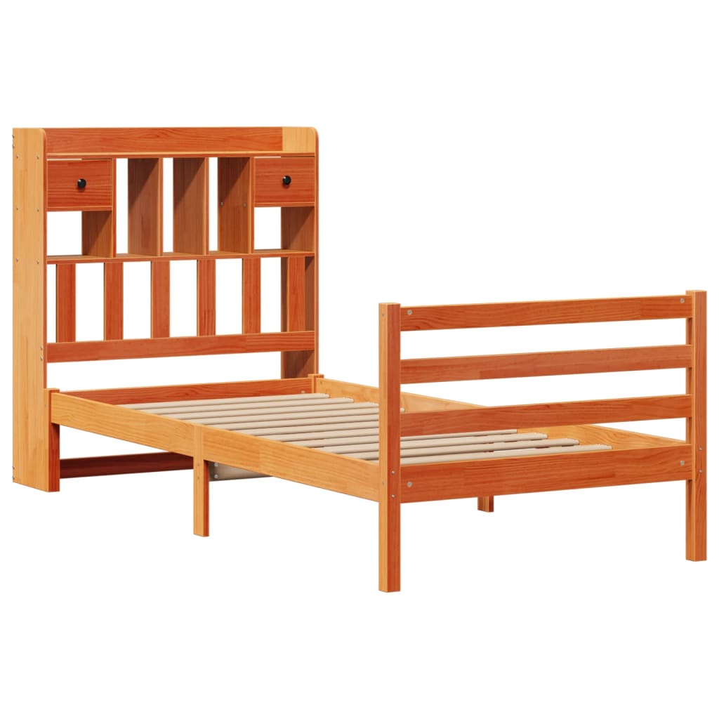 Letto Libreria senza Materasso Marrone Cera 100x200 cm in Pino - homemem39