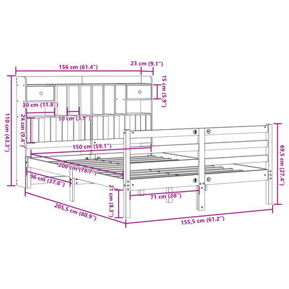 Letto Libreria senza Materasso Marrone Cera 150x200 cm in Pino