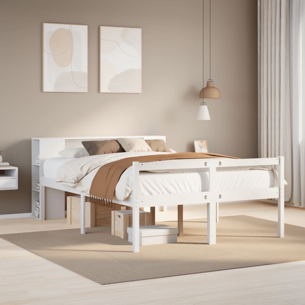 Letto Libreria senza Materasso Bianco 140x190 cm Legno di Pino | homemem39