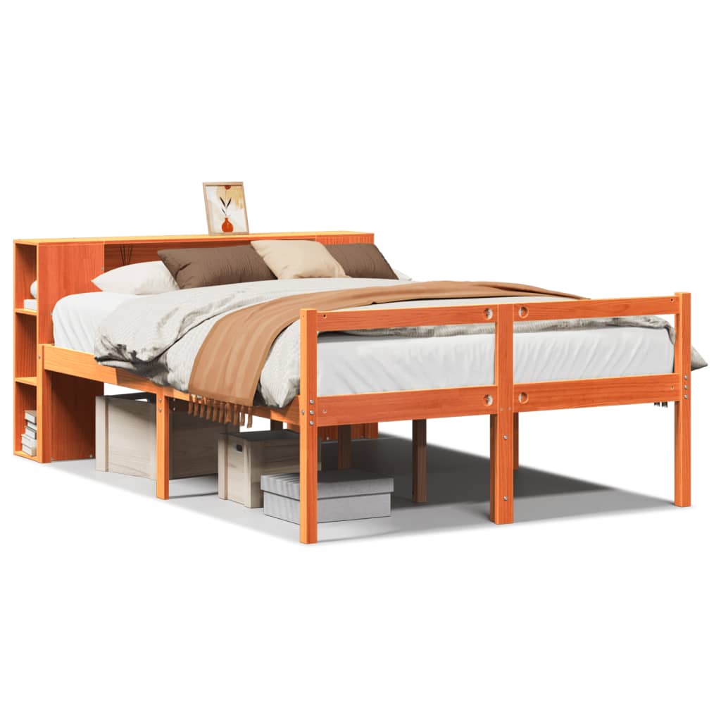 Letto Libreria senza Materasso Marrone Cera 135x190 cm Legno