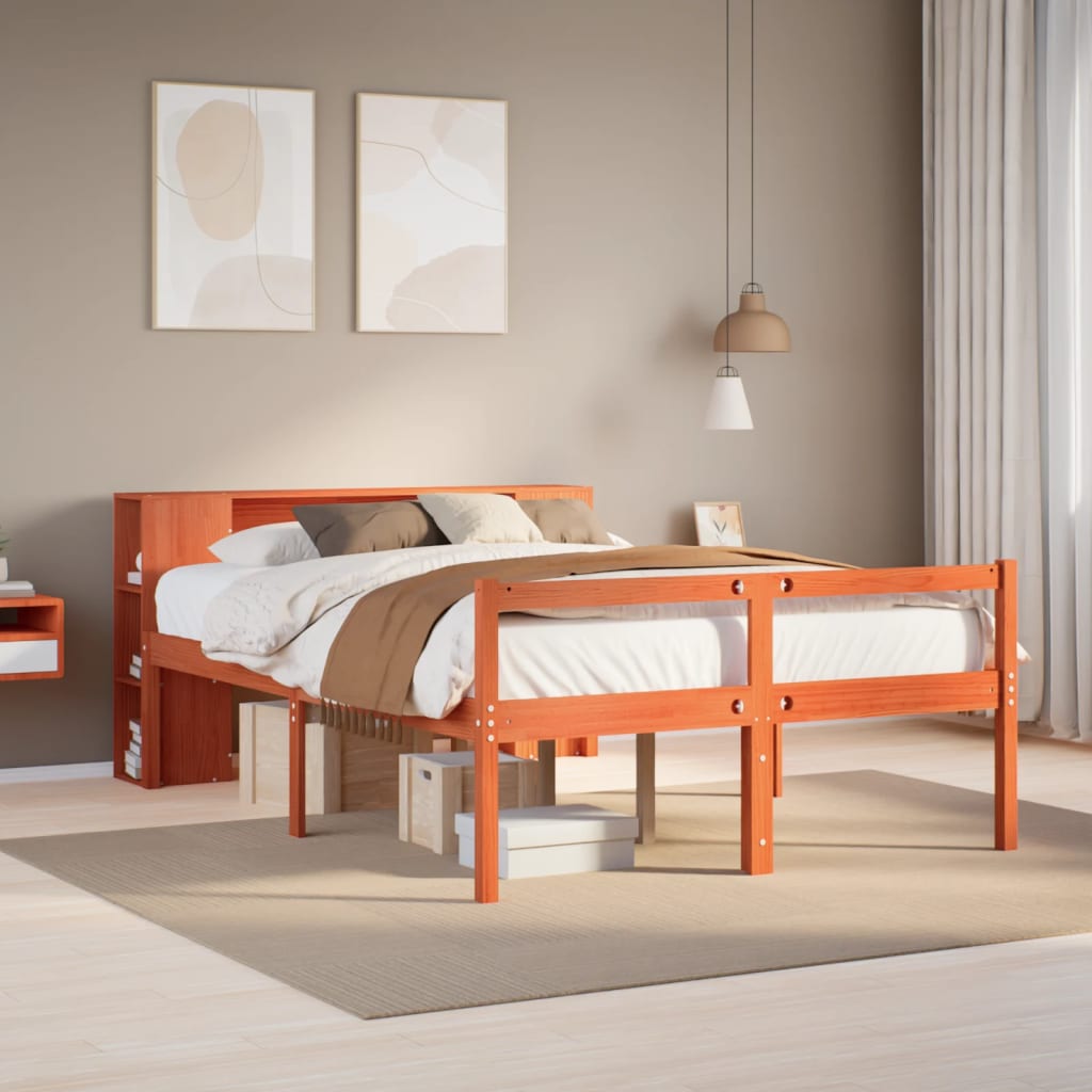 Letto Libreria senza Materasso Marrone Cera 140x200 cm Legno | homemem39