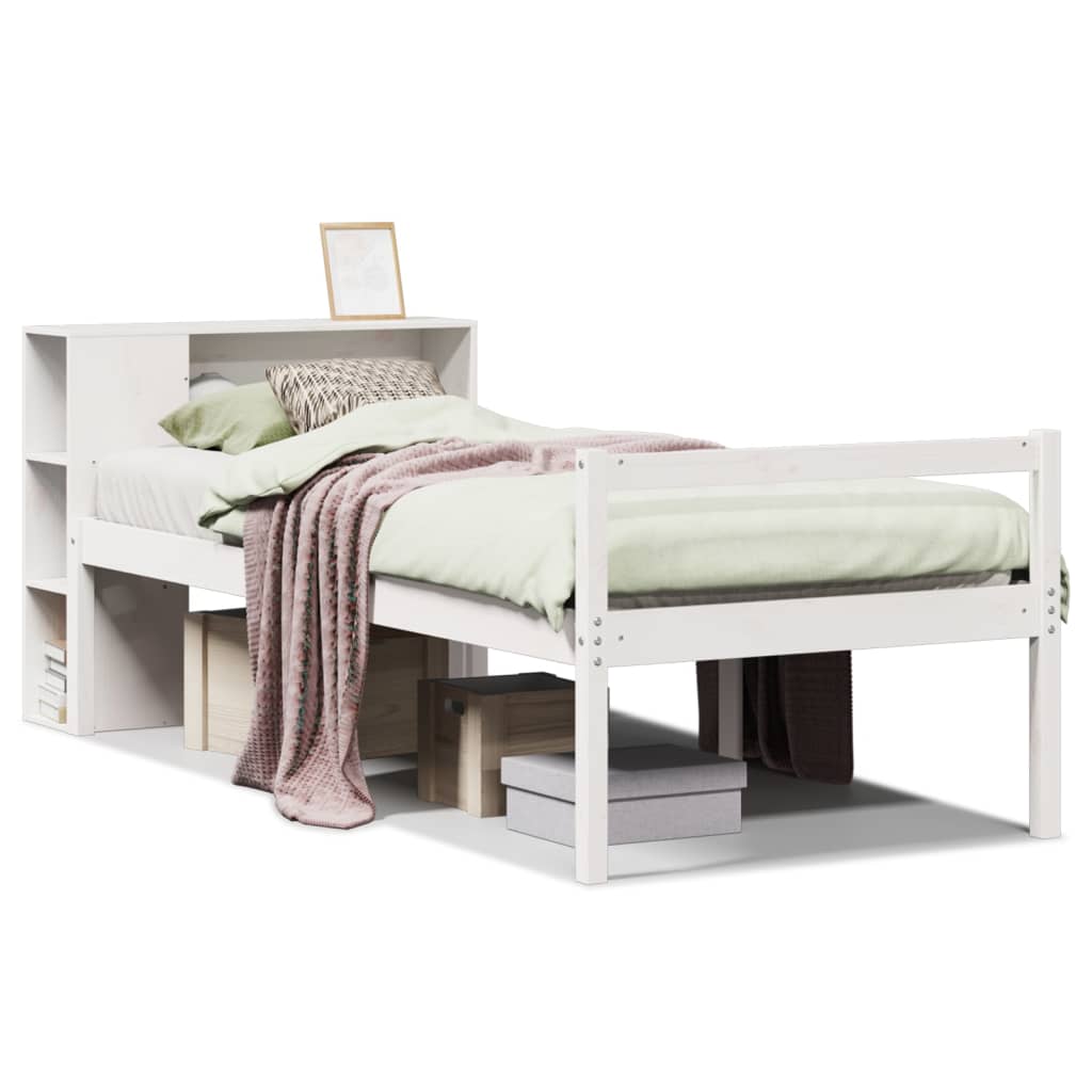Letto Libreria senza Materasso Bianco 90x190 cm Massello Pino