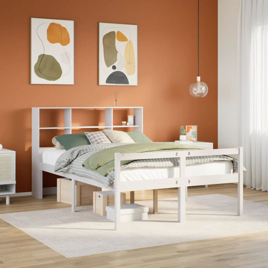 Letto Libreria senza Materasso Bianco 135x190 cm Legno di Pino