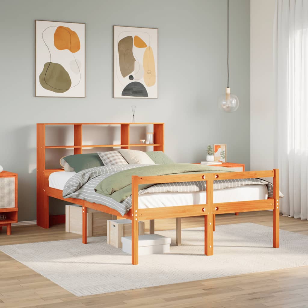 Letto Libreria senza Materasso Marrone Cera 140x200 cm Legno