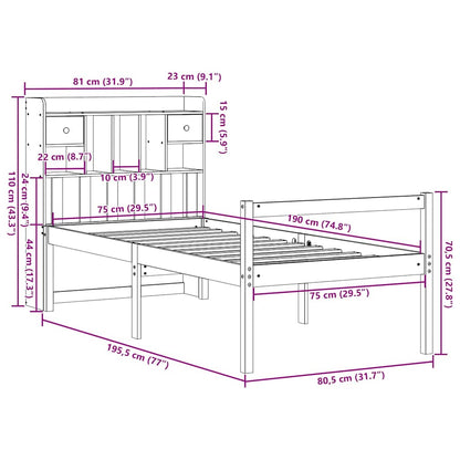 Giroletto con Libreria senza Materasso 75x190 cm in Legno Pino | homemem39