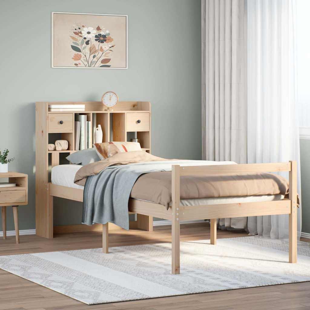 Giroletto con Libreria senza Materasso 75x190 cm in Legno Pino | homemem39