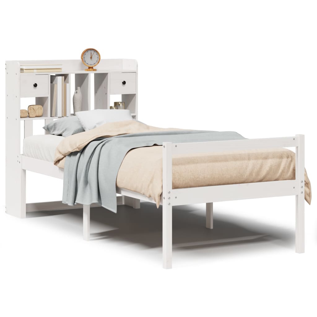 Letto Libreria senza Materasso Bianco 90x190 cm Massello Pino