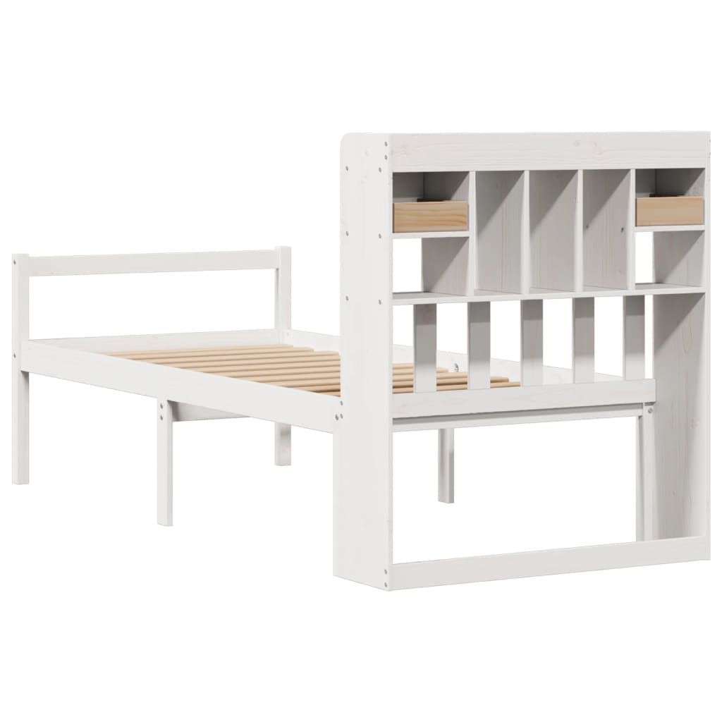 Letto Libreria senza Materasso Bianco 90x190 cm Massello Pino