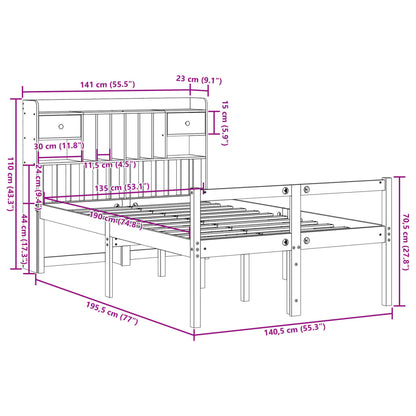 Letto Libreria senza Materasso 135x190 cm in Legno di Pino | homemem39