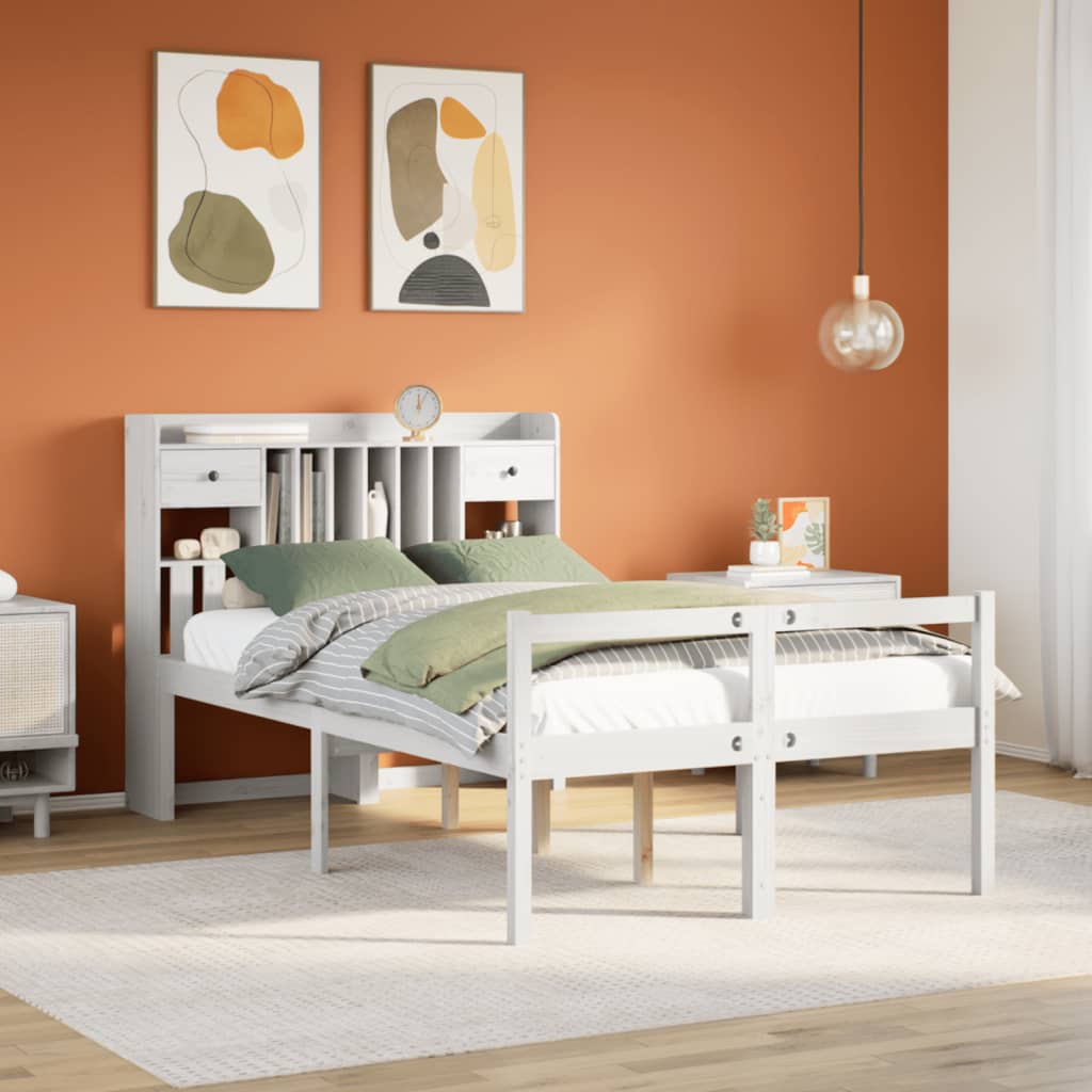 Letto Libreria senza Materasso Bianco 135x190 cm Legno di Pino