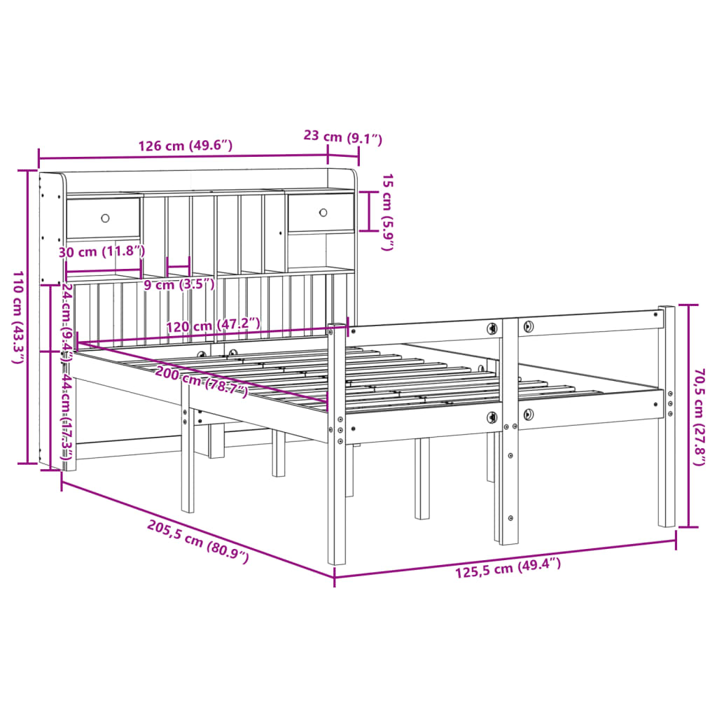 Letto Libreria senza Materasso Bianco 120x200 cm Legno di Pino