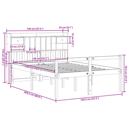 Letto Libreria senza Materasso Bianco 140x200 cm Legno di Pino