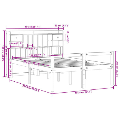 Letto Libreria senza Materasso Bianco 150x200 cm Legno di Pino