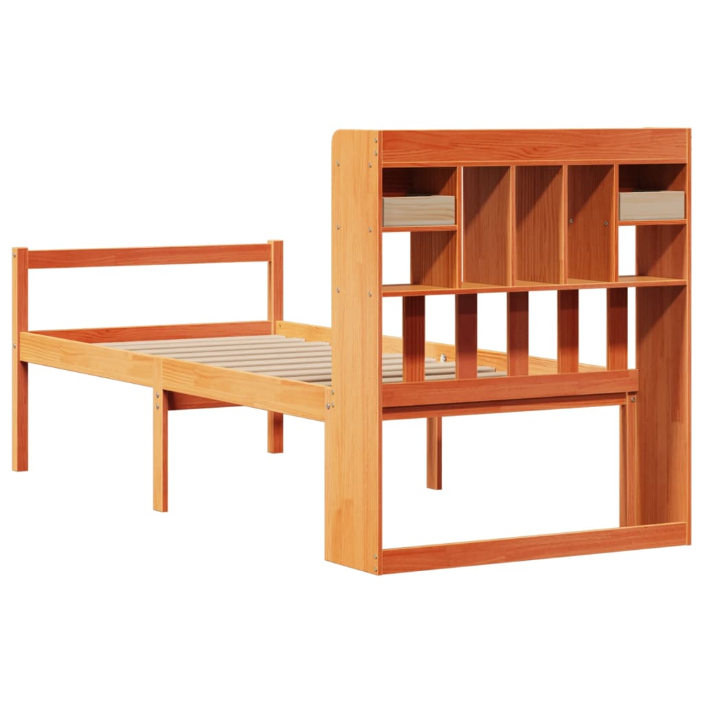 Letto Libreria senza Materasso Marrone Cera 75x190 cm in Pino