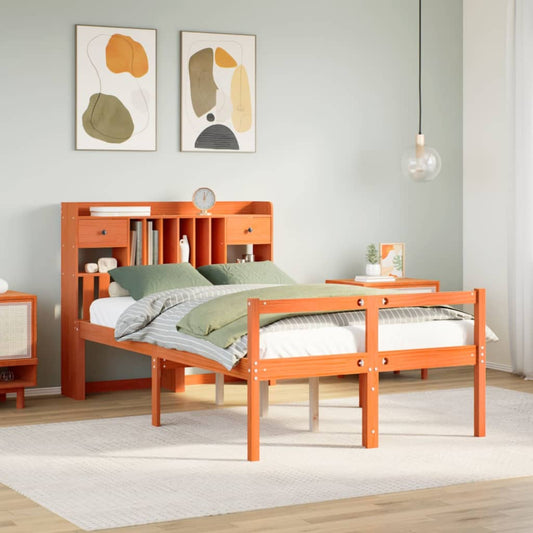 Letto Libreria senza Materasso Marrone Cera 135x190 cm in Pino