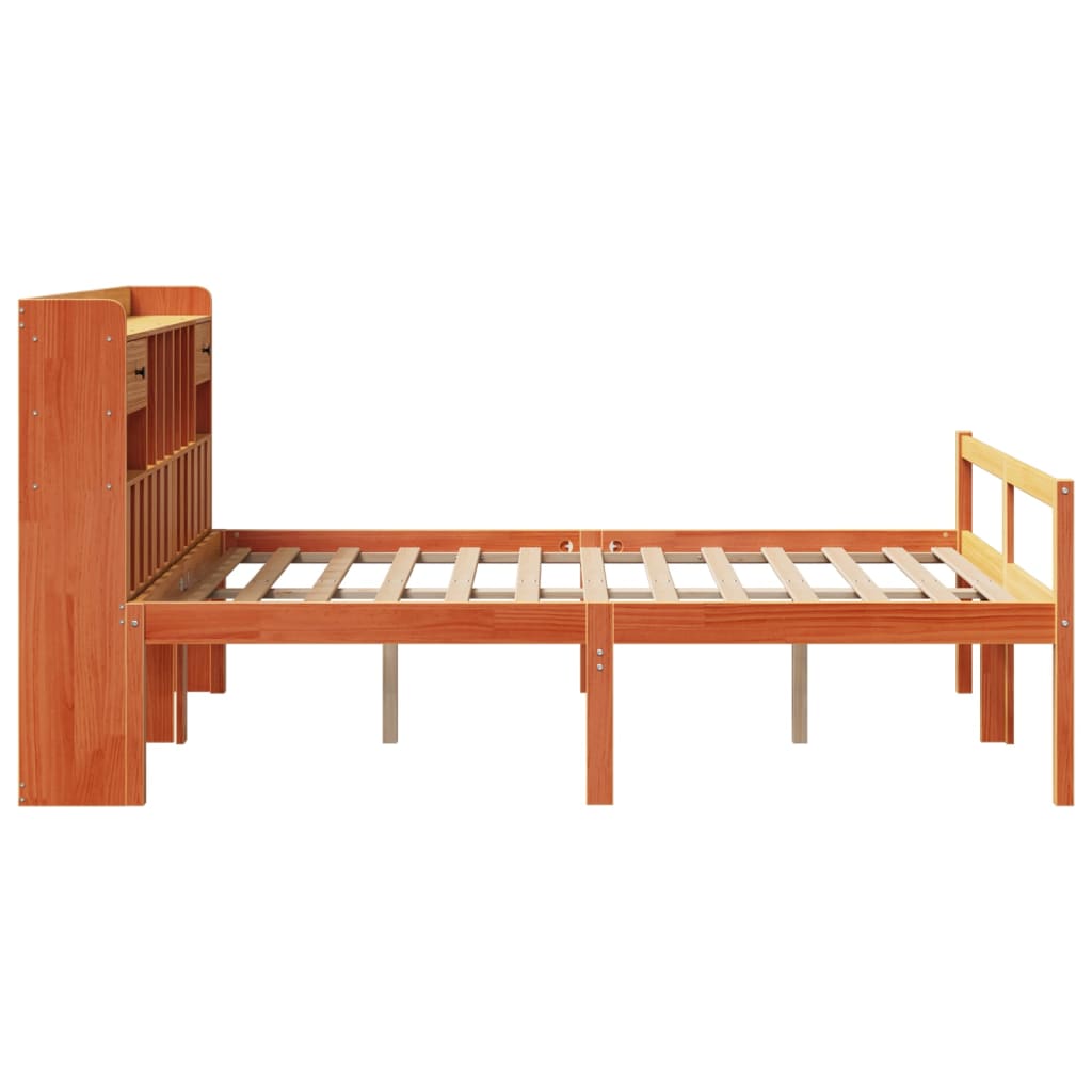 Letto Libreria senza Materasso Marrone Cera 140x190 cm in Pino