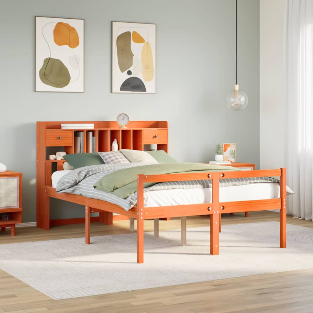 Letto Libreria senza Materasso Marrone Cera 140x190 cm in Pino