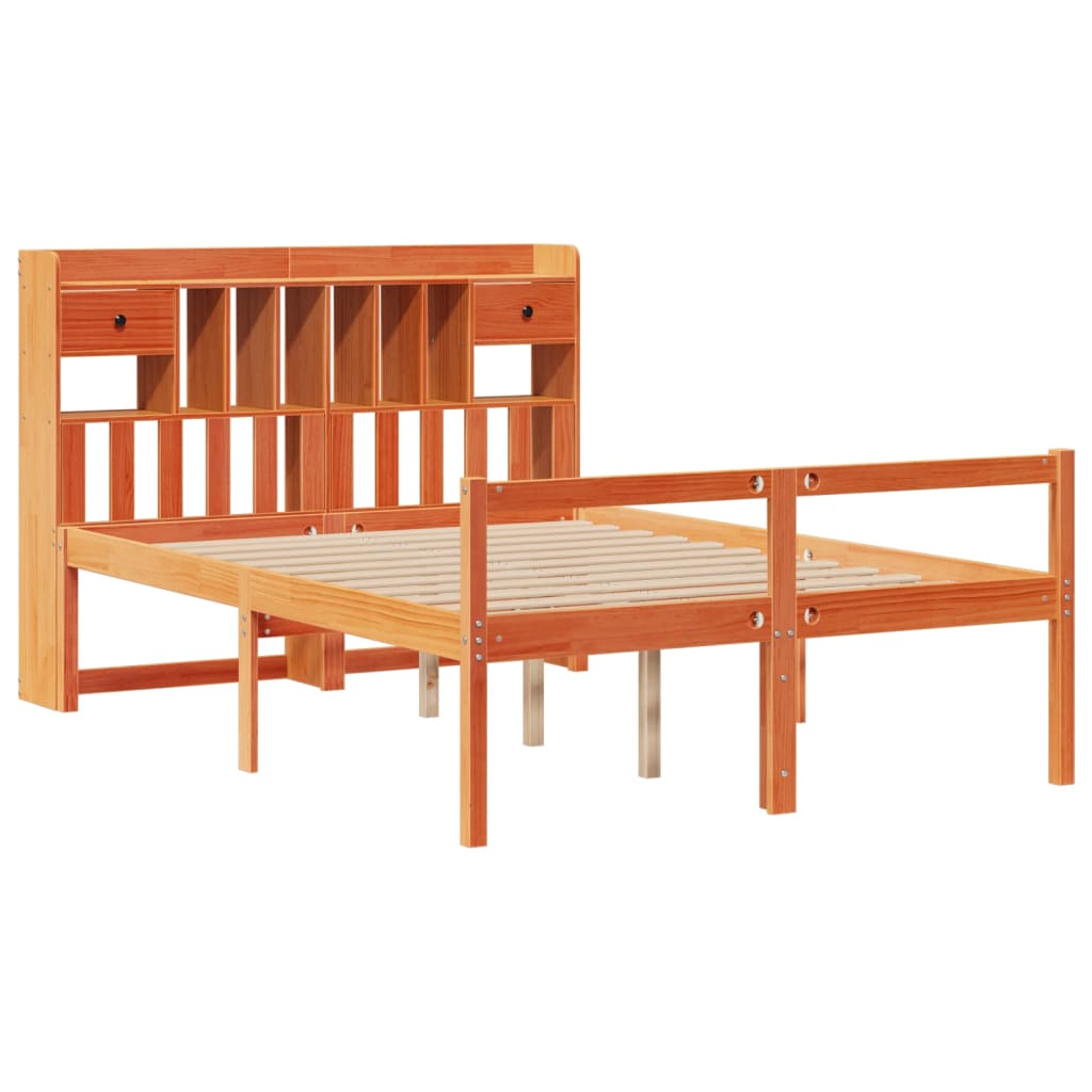 Letto Libreria senza Materasso Marrone Cera 140x200 cm in Pino