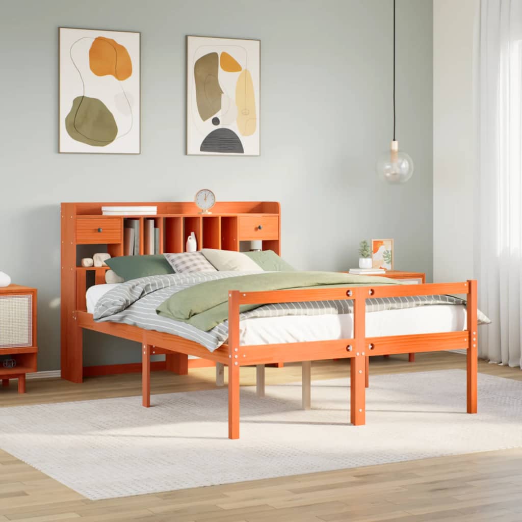 Letto Libreria senza Materasso Marrone Cera 140x200 cm in Pino