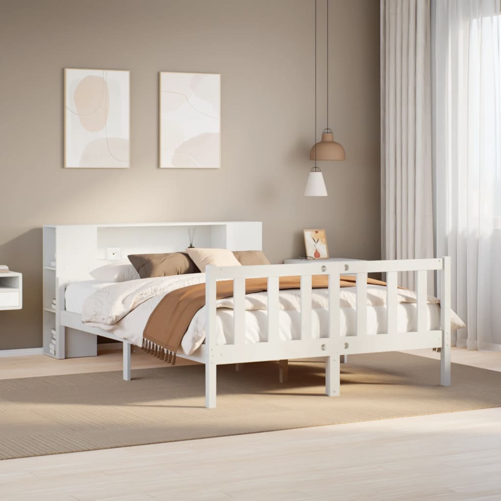 Letto Libreria senza Materasso Bianco 150x200 cm Legno di Pino