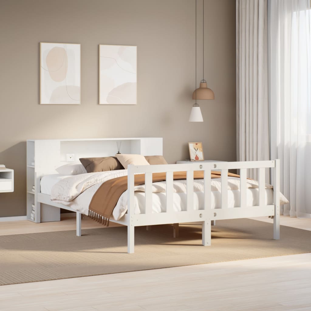 Letto Libreria senza Materasso Bianco 160x200 cm Legno di Pino