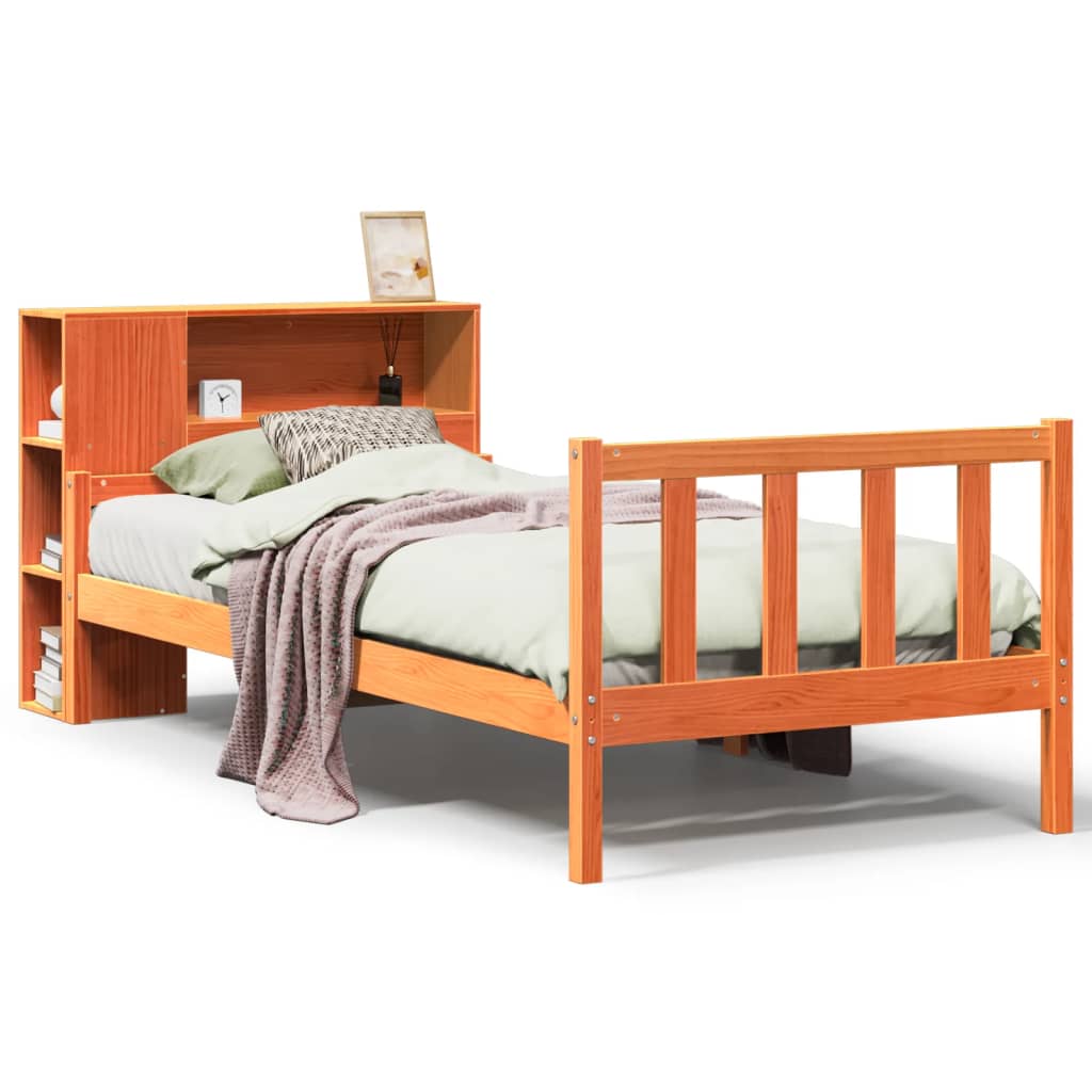 Letto Libreria senza Materasso Marrone Cera 75x190 cm Legno