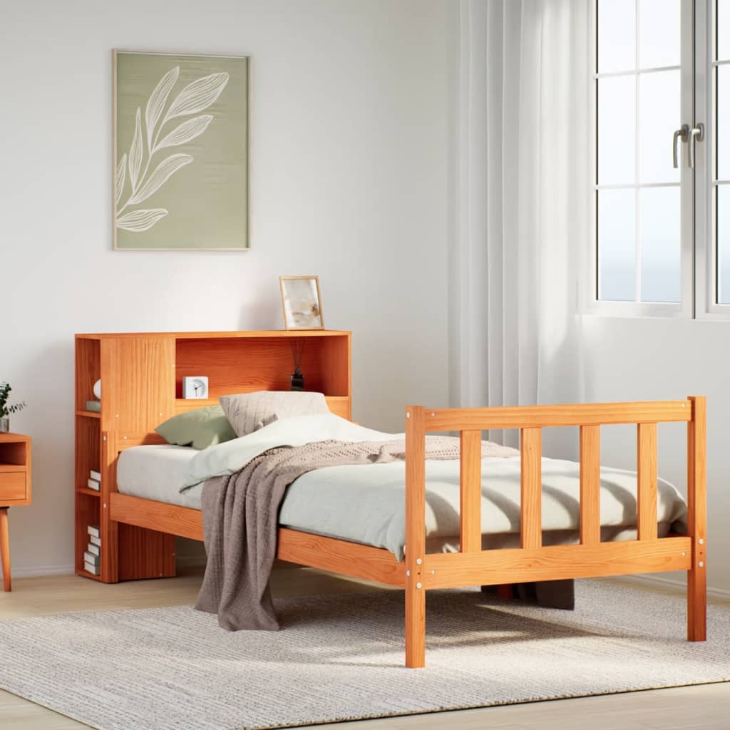 Letto Libreria senza Materasso Marrone Cera 75x190 cm Legno