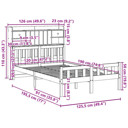 Letto Libreria senza Materasso 120x190cm Legno Massello di Pino